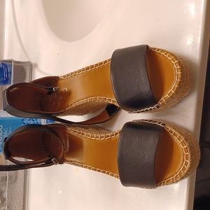 Franco Sarto Womens Clemens Leather Espadrille Wedge Platform Sandals